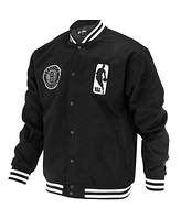 Fisll Men's and Women's Black Brooklyn Nets Logoman Shadow Collection Full-Snap Varsity Jacket