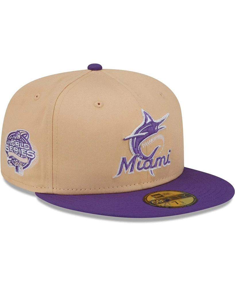 New Era Men's Peach/Purple Miami Marlins 2003 World Series Side Patch 59FIFTY Fitted Hat