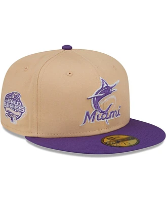 New Era Men's Peach/Purple Miami Marlins 2003 World Series Side Patch 59FIFTY Fitted Hat