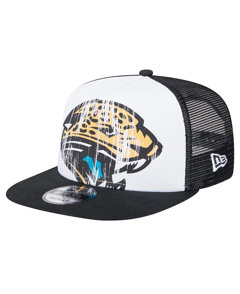 New Era Men's White/Black Jacksonville Jaguars Distressed 9FIFTY A-Frame Snapback Hat