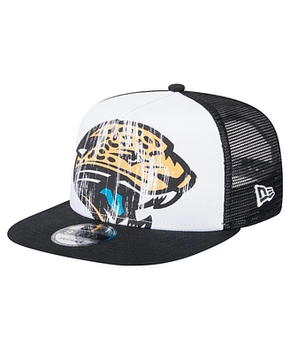 New Era Men's White/Black Jacksonville Jaguars Distressed 9FIFTY A-Frame Snapback Hat