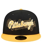 New Era Men's Black Pittsburgh Pirates Shadow Stitch 59FIFTY Fitted Hat
