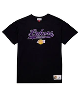 Mitchell & Ness Men's Black Los Angeles Lakers Hardwood Classics Felt applique Slub T-Shirt