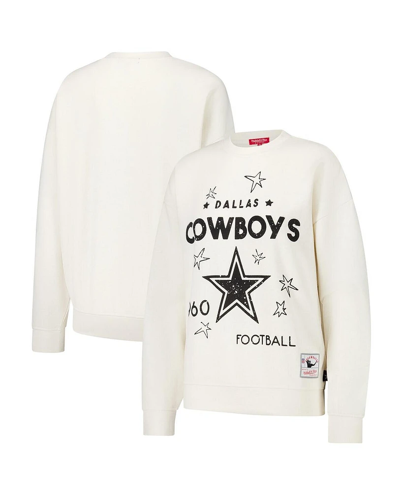 Mitchell & Ness Women's Cream Dallas Cowboys Lightweight 3.0 Logo Pullover Sweatshirt