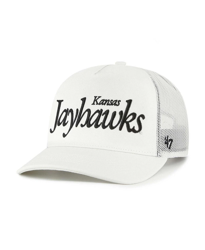'47 Brand Men's and Women's Cream Kansas Jayhawks Foundation Script Adjustable Trucker Hat