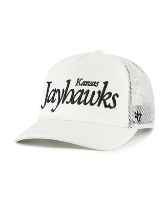 '47 Brand Men's and Women's Cream Kansas Jayhawks Foundation Script Adjustable Trucker Hat