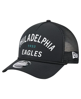 New Era Men's Black Philadelphia Eagles Active Minimalist M-Crown A-Frame 9FORTY Adjustable Hat