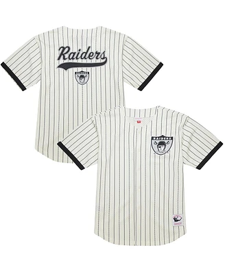 Mitchell & Ness Men's Cream Las Vegas Raiders Final Seconds Vintage Logo Mesh Button-Up Shirt