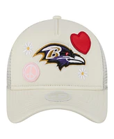 New Era Women's Cream Baltimore Ravens All Love 9FORTY Adjustable Trucker Hat