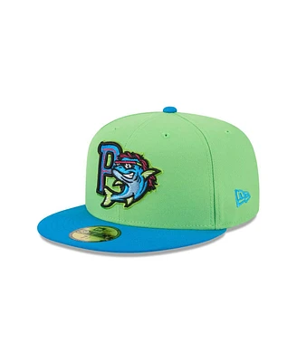 New Era Men's Neon Green Pensacola Blue Wahoo's Theme Nights 59FIFTY Fitted Hat