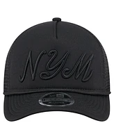 New Era Men's Black New York Mets City Initial 9FORTY A-Frame M-Crown Adjustable Trucker Hat