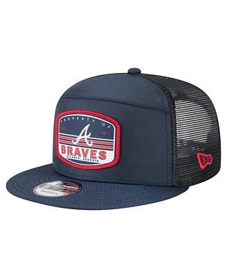 New Era Men's Navy Atlanta Braves Split Panel 9FIFTY Trucker Snapback Hat