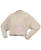Fanatics Women's Cream Seattle Mariners Floral Preppy Cropped Long Sleeve T-Shirt
