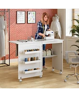 Folding Sewing Craft Table Shelf Storage Cabinet Home Furniture