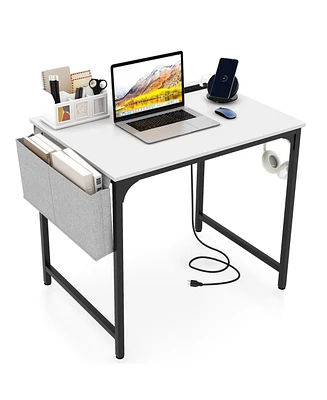 32 Inch Computer Desk Small Home Office Desk with Charging Station