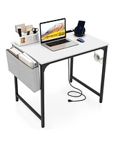 32 Inch Computer Desk Small Home Office Desk with Charging Station