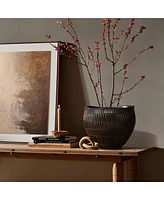 LuxenHome Brown with Black V-Pattern Polyresin -Inch Round Planter