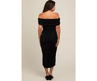 Pinkblush Maternity Black Off Shoulder Ruched Midi Dress