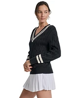 Dkny Sport Women's Cotton Cable Knit V-Neck Sweater