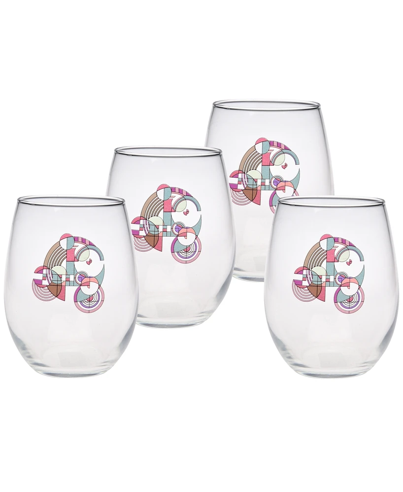 Frank Lloyd Wright Hoffman Rug Stemless Wine Glasses, Set of 4