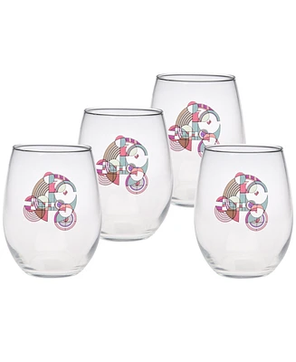 Frank Lloyd Wright Hoffman Rug Stemless Wine Glasses, Set of 4
