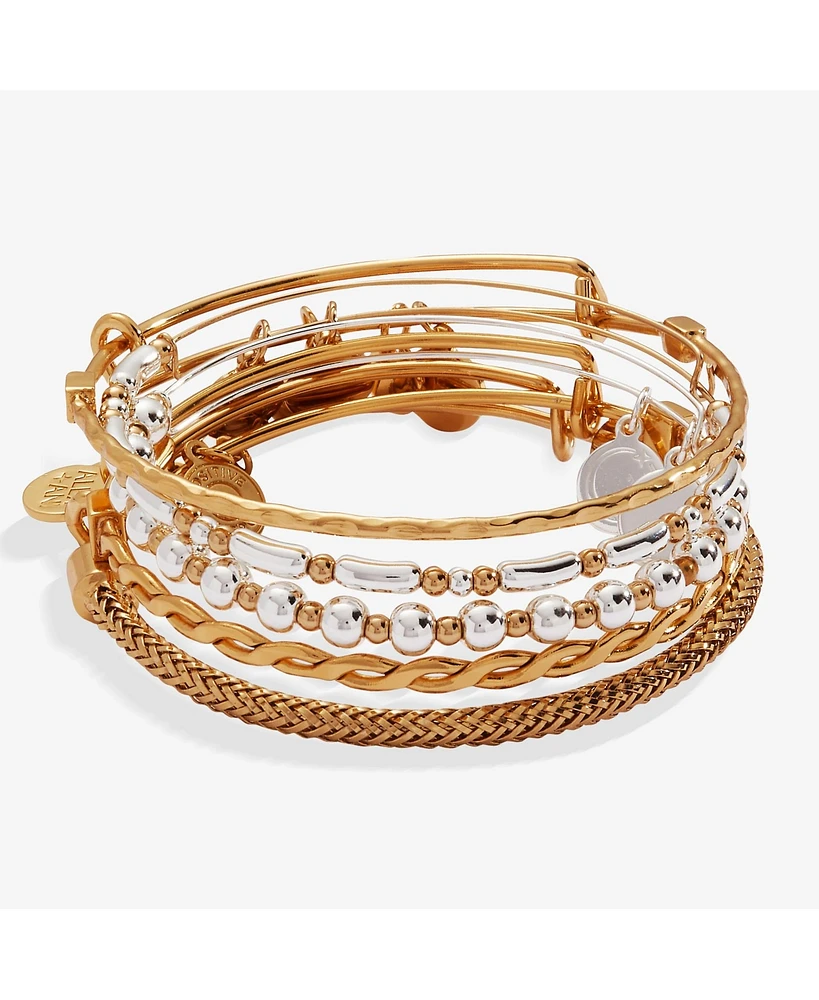 Set of 5 Two-Tone Textured Bangle Bracelets