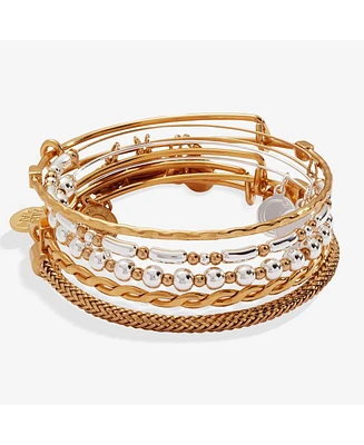 Set of 5 Two-Tone Textured Bangle Bracelets