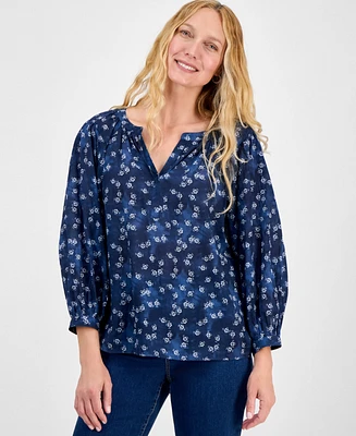 Style & Co Women's Printed 3/4 Sleeve Split-Neck Blouse, Exclusively at Macy's
