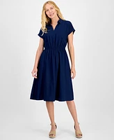 Style & Co Women's Indigo Cotton Gauze Popover Shirt Dress, Exclusively at Macy's