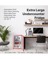 SnowLion Premium 122L Solid Door Mini Fridge 4.3 Cu.ft. Freestanding Under-Counter Mini Refrigerator in