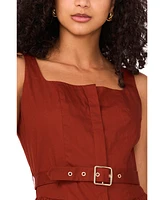 1.state Women's Square-Neck Sleeveless Belted Midi Dress