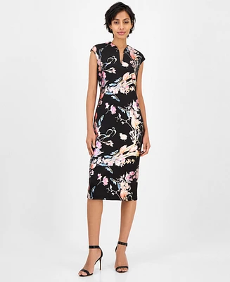 Connected Petite Floral Scuba Crepe Sheath Dress