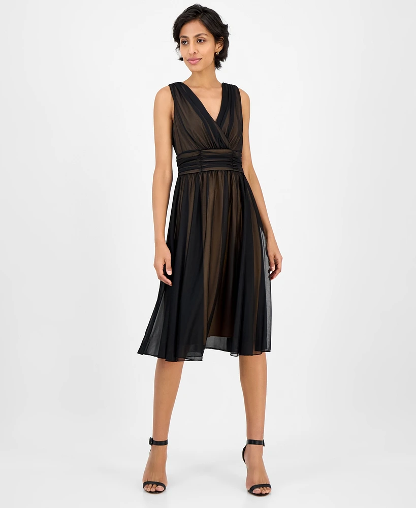 Connected Petite Sleeveless Chiffon Midi Dress