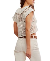 Free People Women's Lily Button-Front Crochet Cotton Top