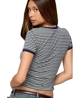 Edikted Women's Fawn Striped V Neck T Shirt