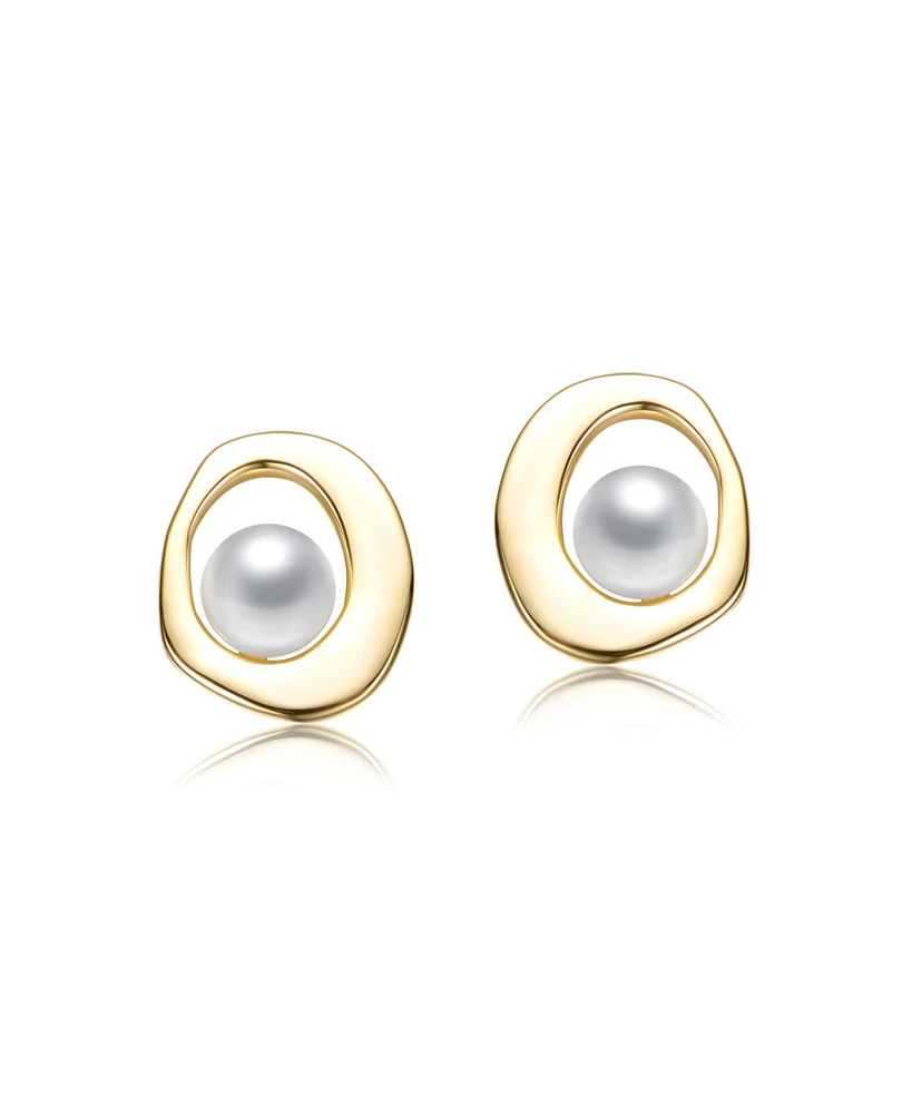Kids 14K Gold Plated with White Irreguraly Round Stud Earrigns