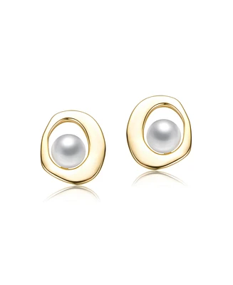 Kids 14K Gold Plated with White Irreguraly Round Stud Earrigns