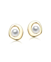 Kids 14K Gold Plated with White Irreguraly Round Stud Earrigns