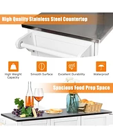 Kitchen Island 2-Door Storage Cabinet with Drawers and Stainless Steel Top