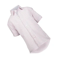 Elie Balleh Little Boys Red Short Sleeve Navy Tattersal Slim Fit Shirt