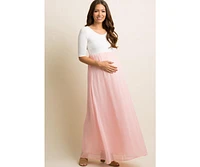 PinkBlush Petite Light Pink Chiffon Colorblock Maternity Maxi Dress