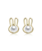 Kids 14K Gold Plated with White Pearl Bunny Stud Earrings