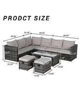 6-Piece Outdoor Patio Sectional Sofa Set with Glass Table