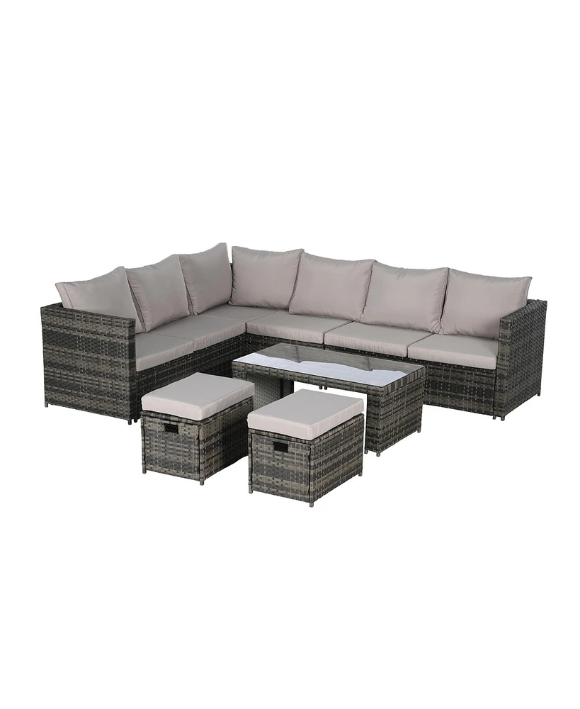 6-Piece Outdoor Patio Sectional Sofa Set with Glass Table