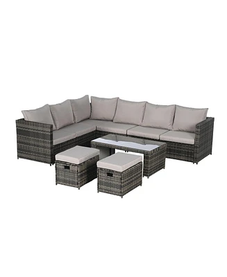 6-Piece Outdoor Patio Sectional Sofa Set with Glass Table