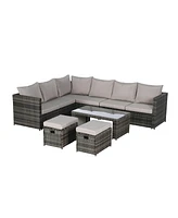6-Piece Outdoor Patio Sectional Sofa Set with Glass Table