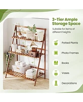 3-Tier Bamboo Ladder Shelf Foldable Plant Flower Bookshelf