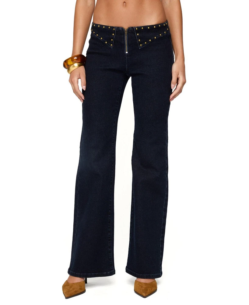 Edikted Women's Carys Studded Low Rise Flared Jeans