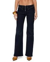 Edikted Women's Carys Studded Low Rise Flared Jeans