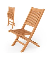 Gymax Set of 2 Indonesia Teak Wood Outdoor Chair Folding Portable Patio Chair w/ Slatted Seat & Back